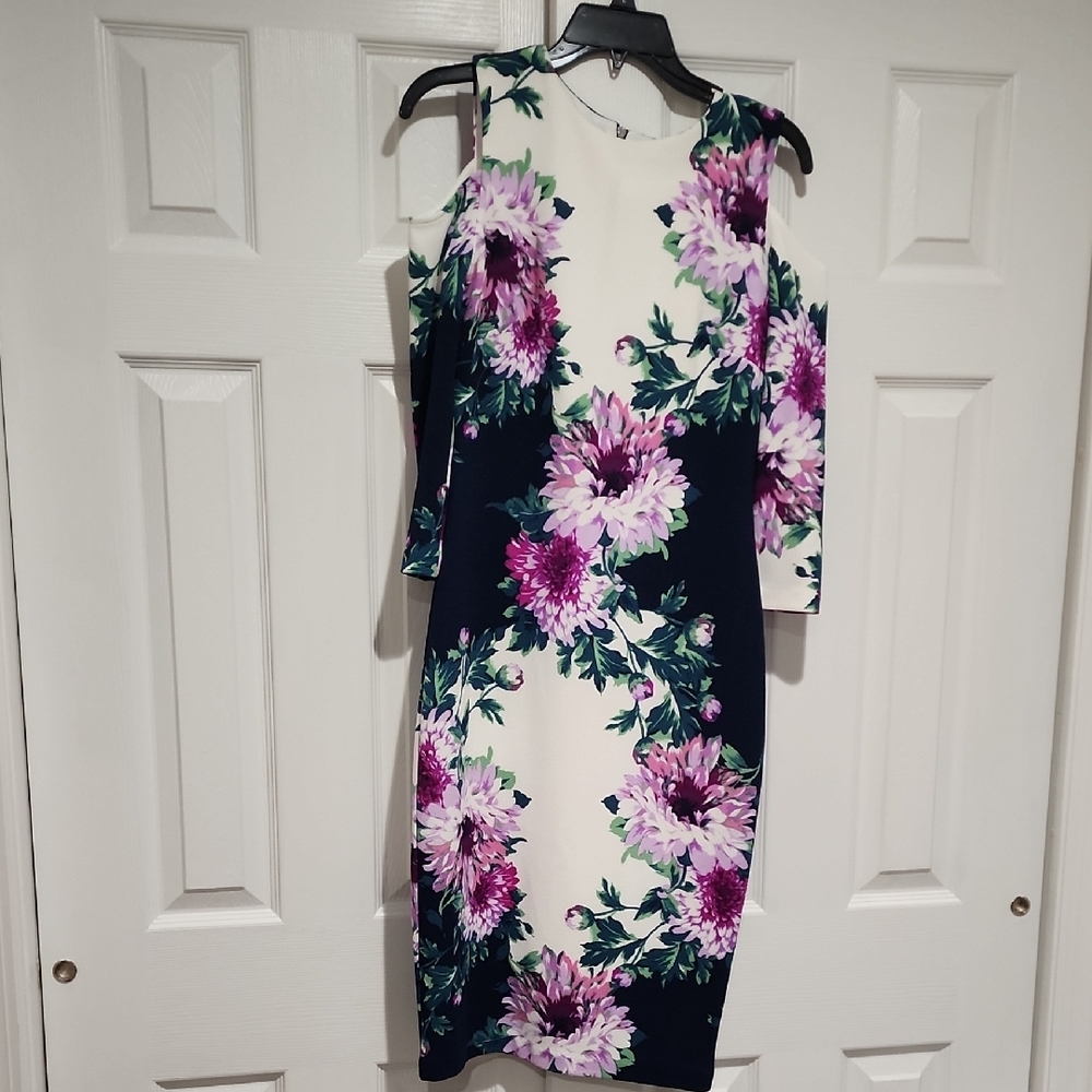Floral Cold Shoulder Dress - Black and Purple